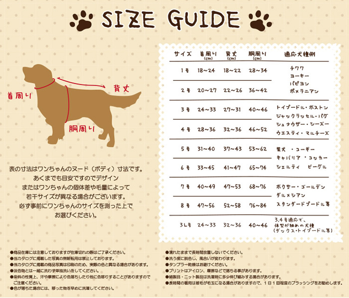 犬服♡サイズ表
